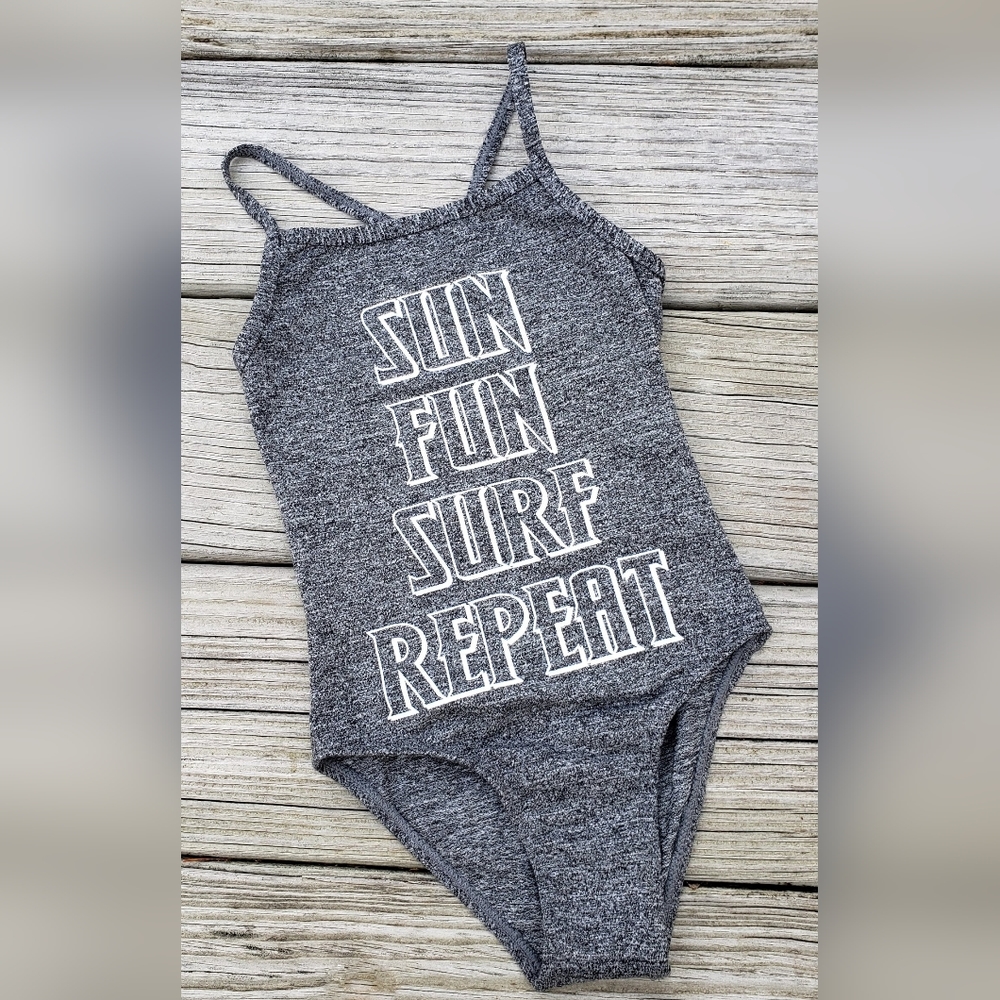 Girls Gray one piece sun surf swimsuit